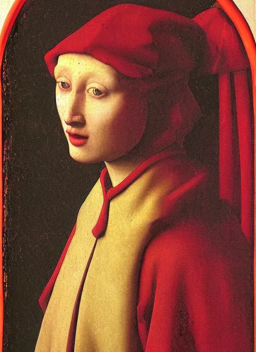 Image similar to red candle, medieval painting by jan van eyck, johannes vermeer, florence