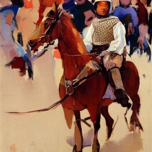 Image similar to portrait of horse wearing caparisons, medieval joust by greg manchess, bernie fuchs, walter everett, lost edges