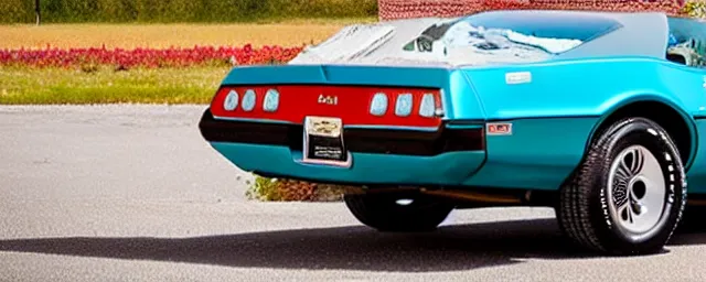 Image similar to a single time machine and 1 9 7 7 pontiac firebird hybrid, dslr