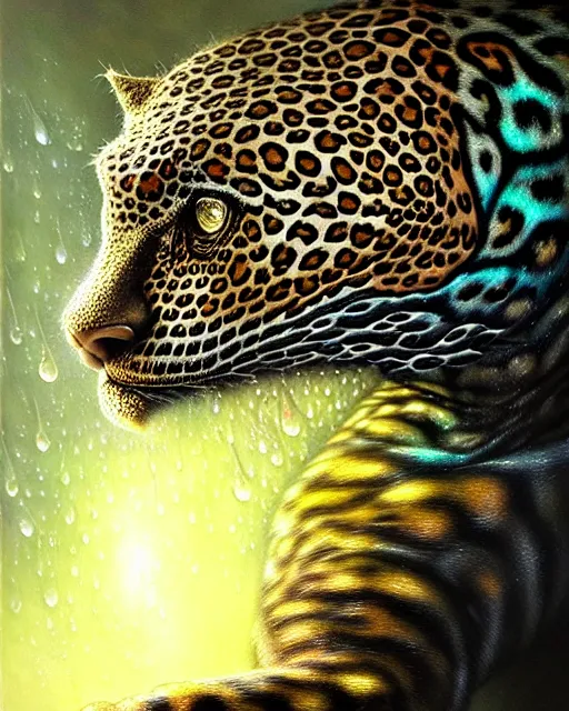 Image similar to a detailed portrait of dreampunk hybrid leopard alligator mix beautiful! water droplets by tomasz alen kopera and peter mohrbacher