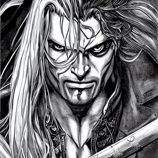 Prompt: portrait of Alucard Vampire Hunter dave dorman mark riddick kirsten zirngibl castlevania sotn artwork tombow
