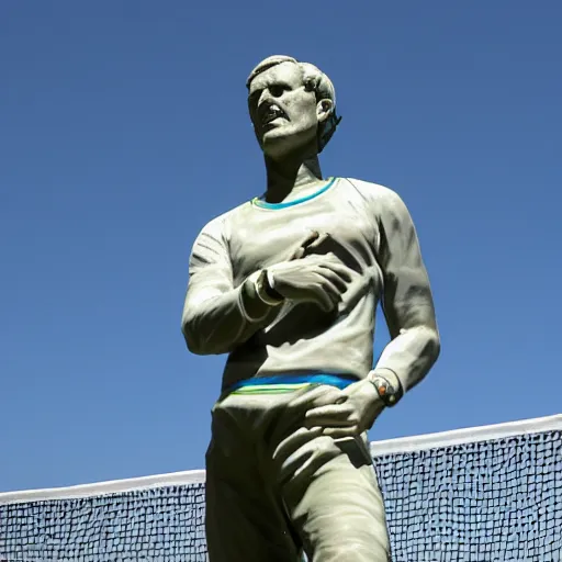 Prompt: a statue of a sad novak dijokovic on the tennis court