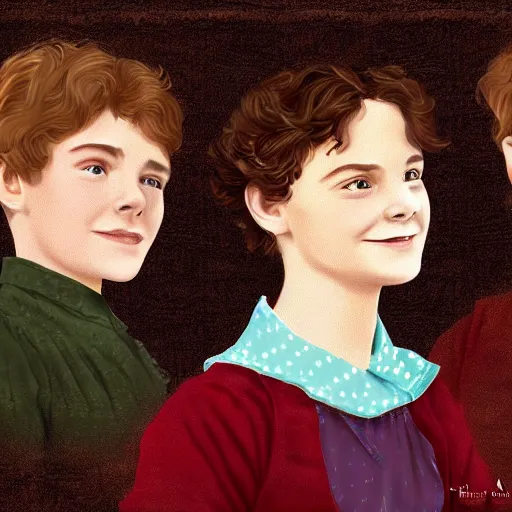 Image similar to Gilbert Blythe from anne with an e as college students, digital art