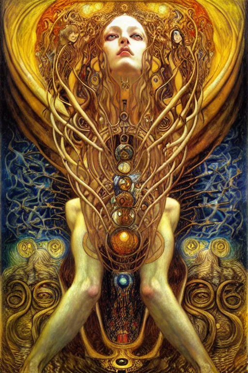 Image similar to Divine Chaos Engine by Karol Bak, Jean Delville, William Blake, Gustav Klimt, and Vincent Van Gogh, symbolist, visionary