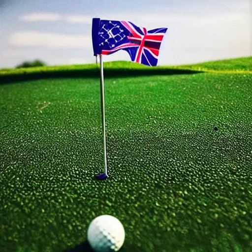 Prompt: “ hamster coming out of a golf hole, golf flag next to hole ”