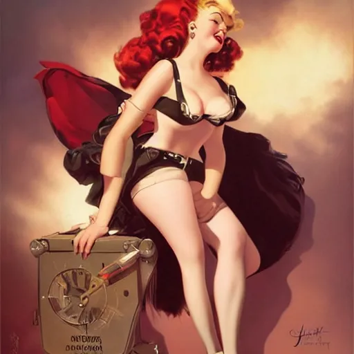 Image similar to a pinup by gil elvgren and charlie bowater.