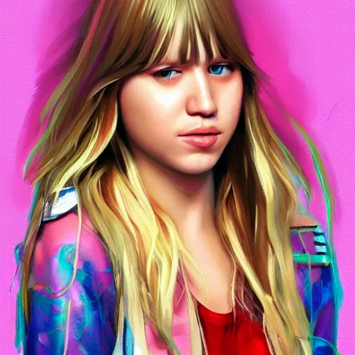 Prompt: hannah montana album cover, artstation, painting, digital art, cgsociety