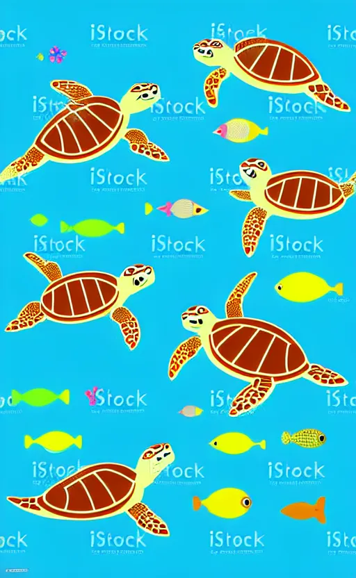 Image similar to sea turtles swimming in the ocean, vector art,