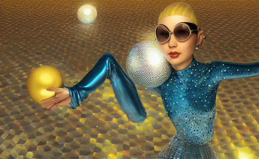 Prompt: Ultradetailed, hyperrealistic, a roller skating diva with a disco ball head, by Vladimir kush, by josib csoor, by Laurie Lipton, rendered in octane, volumetric lighting, retro color scheme, trending on artstation -20