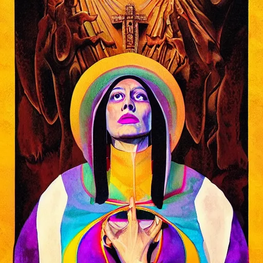 Prompt: portrait of the high priestess, Alejandro Jodorowsky's Holy Mountain, in the style of sergey piskunov