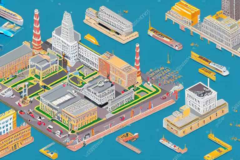 Prompt: highly detailed isometric illustration of a city scape by Wes Anderson, hyperrealistic, photorealistic, artstyle, highly detailed, sharp