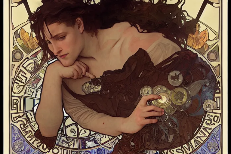 Image similar to hyper realistic portrait of just singer songwriter, by lee bermejo, alphonse mucha and greg rutkowski