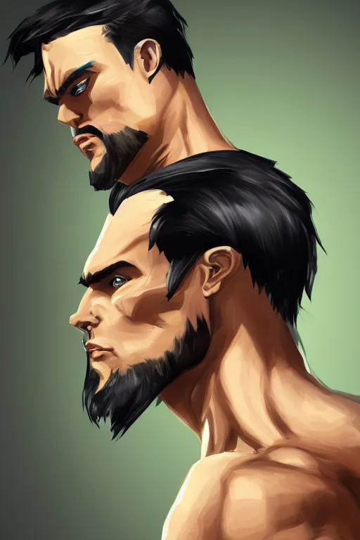 Prompt: the ultimate gigachad, incredibly muscular man with chiseled jawline, black hair, green eyes, trending on artstation, artstationHD, artstationHQ, 4k, 8k