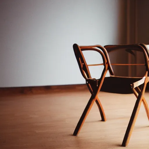 Prompt: a chair in an empty room, vintage, 3 5 mm film, nostalgic and euphoric, 4 k, 8 k, photorealistic, film grain,