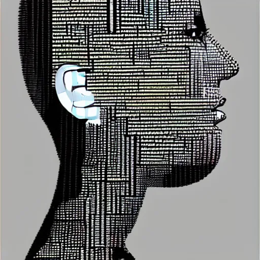 Image similar to woman seen in profile, made out of microsoft excel chart lines and graphs, white background, simple, sandra chevrier, rik oostenbroek