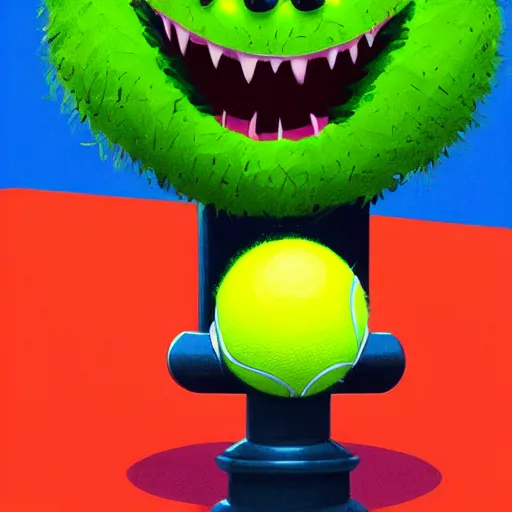 Prompt: a tennis ball monster with a tennis racquet, bust shot, smooth, intricate, elegant, power aura, digital painting, artstation, concept art, sharp focus, illustration, art by basil gogos - h 6 4 0