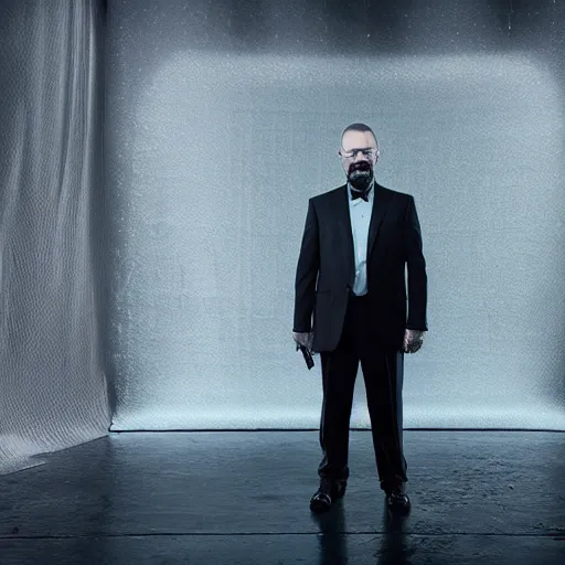 Prompt: Walter white as John Wick, promo shoot, studio lighting