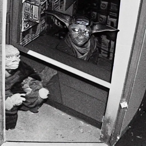 Prompt: yoda caught robbing store cct footage