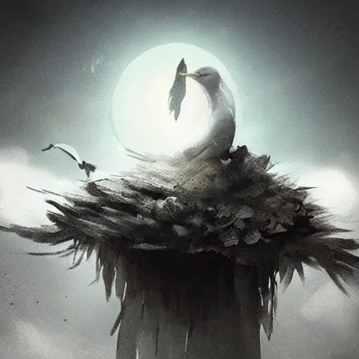 Image similar to “Knight of light rises the white bird carefully, epic, atmospheric, concept art”