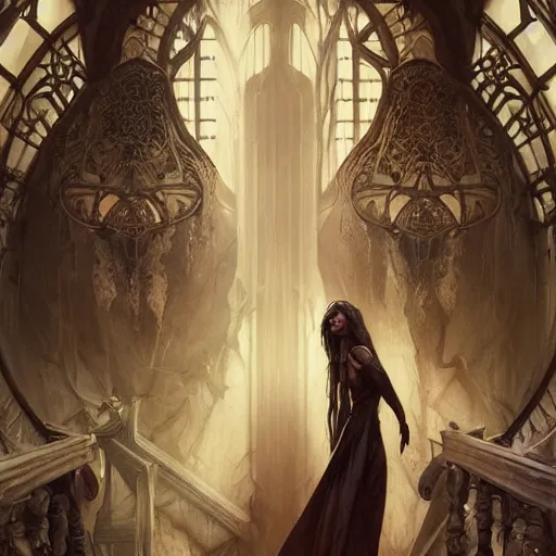 Prompt: a hallway filled with demonic power, realistic, concept art, intricate details, eerie, highly detailed, photorealistic, octane render, 8 k, unreal engine. art by artgerm and greg rutkowski and charlie bowater and magali villeneuve and alphonse mucha