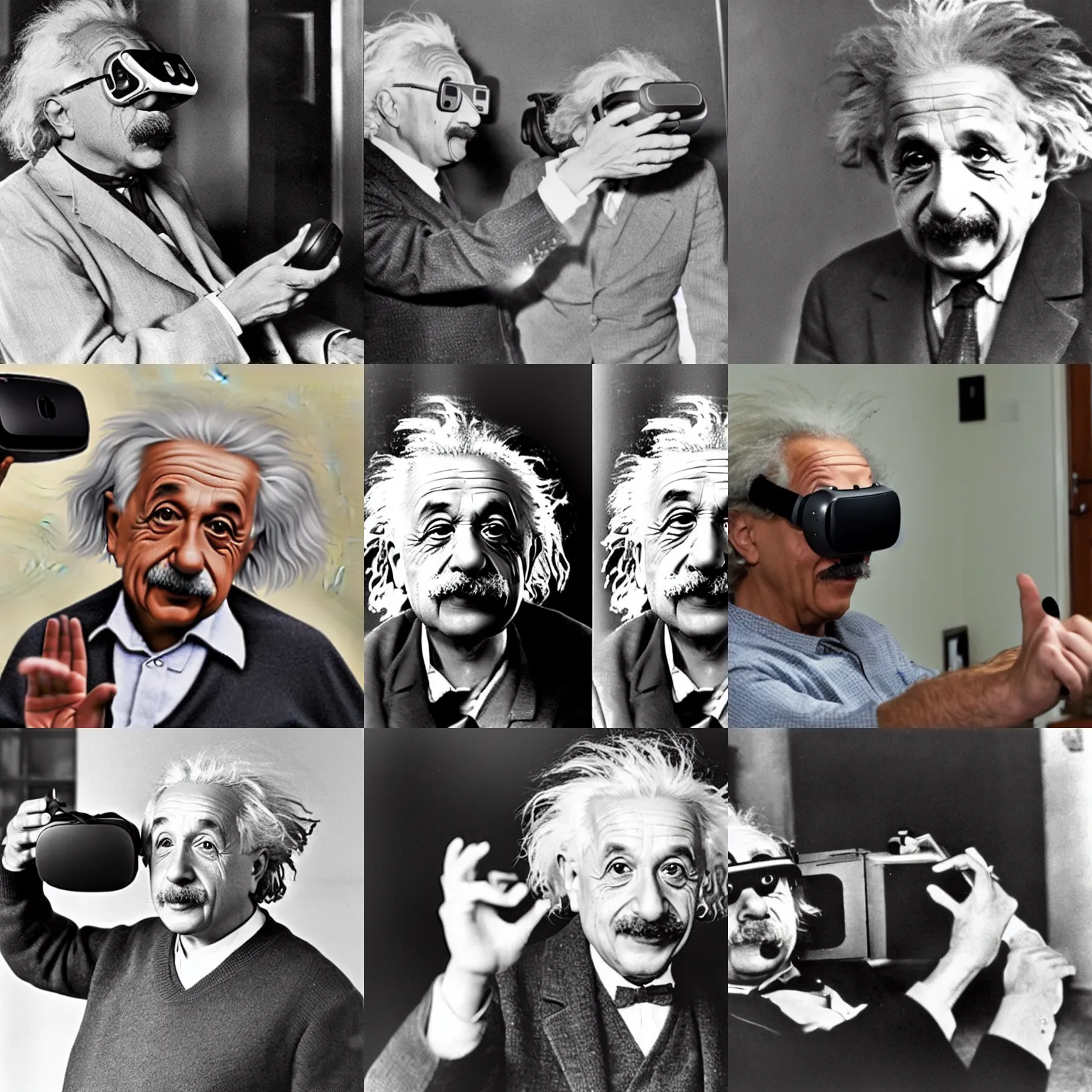 Prompt: albert einstein trying out vr for the first time.