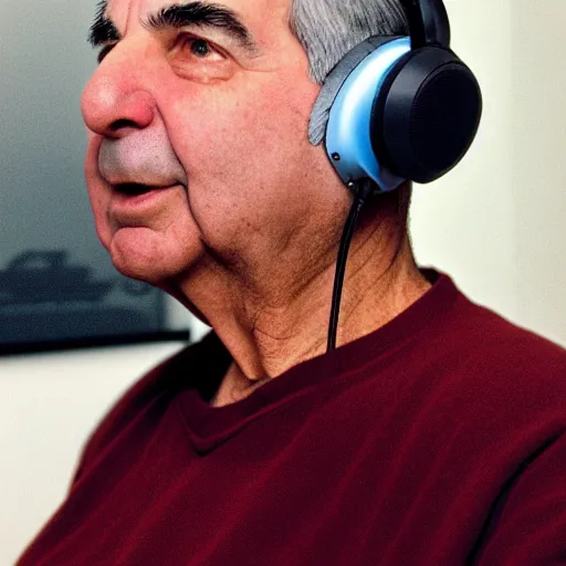 Image similar to michael dukakis wearing a gaming headset