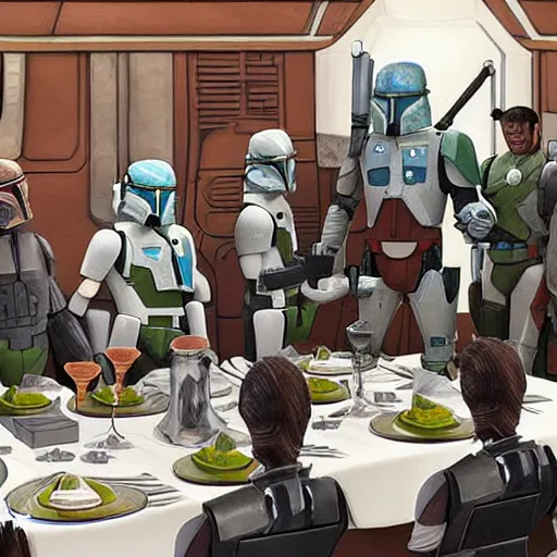 Image similar to the Fett's family banquet on Kamino