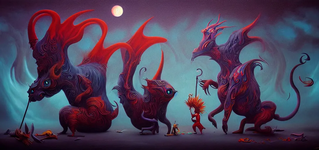 Image similar to strange mythical beasts of whimsy, surreal dark uncanny painting by ronny khalil