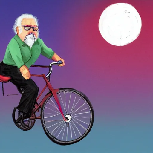 Image similar to wilford brimley riding a unicycle, concept art, vivid colors,