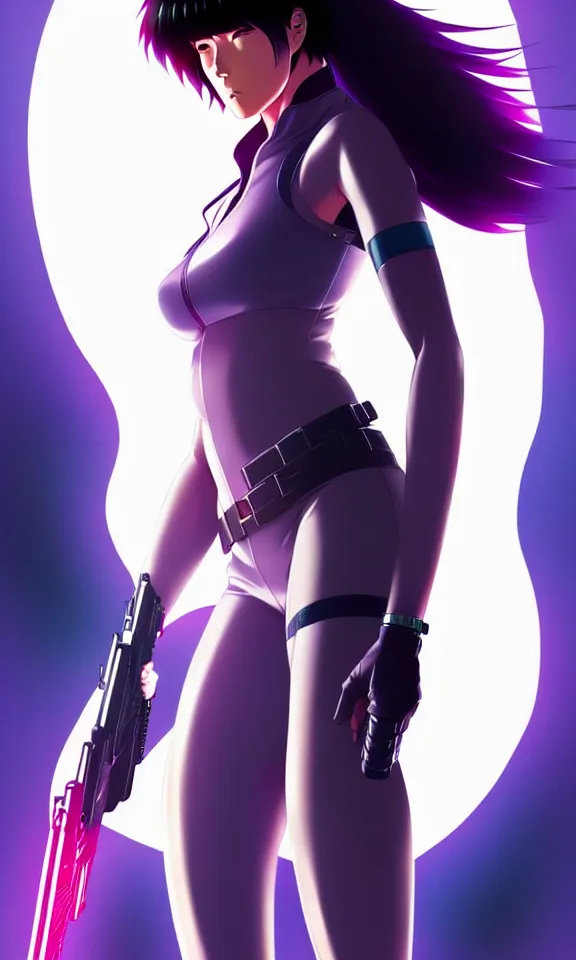 Image similar to a fullbody portrait of motoko kusanagi the major ghost in the shell : : stand alone complex, under repairs, maintenance : : by ilya kuvshinov, rossdraws, artgerm, sola digital arts, anti aliasing, raytracing : :