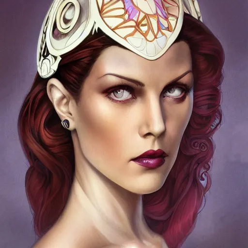 Image similar to an art nouveau, ( streamline moderne ), multi - ethnic and multi - racial portrait in the style of charlie bowater and donato giancola and charles dulac. very large, clear, expressive, and intelligent eyes. symmetrical, centered, ultrasharp focus, dramatic lighting, photorealistic digital matte painting, intricate ultra detailed background.