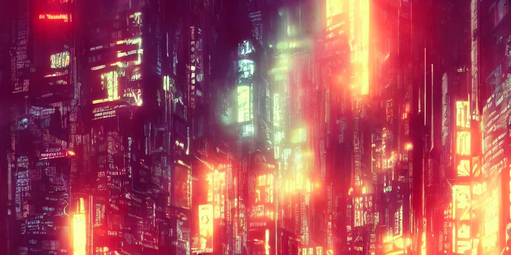 Image similar to artificial intelligence, cinematic style, 35mm, realistic digital art, cyberpunk, blade runner, trending on imagestation, film post process