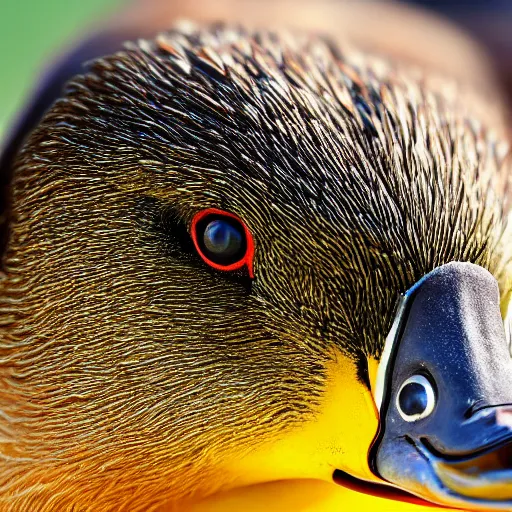 Image similar to an extremely close - up photograph of a duck, looking at the camera lens