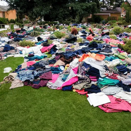 Prompt: a lawn completely covered in clothing