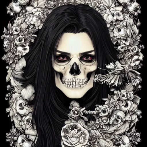 Image similar to anime manga skull portrait beautiful Marie Avgeropoulos skeleton, intricate, elegant, highly detailed, digital art, ffffound, art by JC Leyendecker and sachin teng