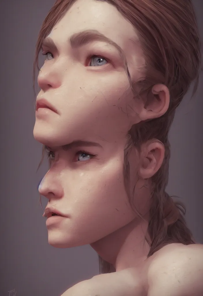 Image similar to stylized portrait of a young and strong girl by Sam Weber, concept art, detailed face, digital art, octane render trending on artstation, 4k, 8k, HD