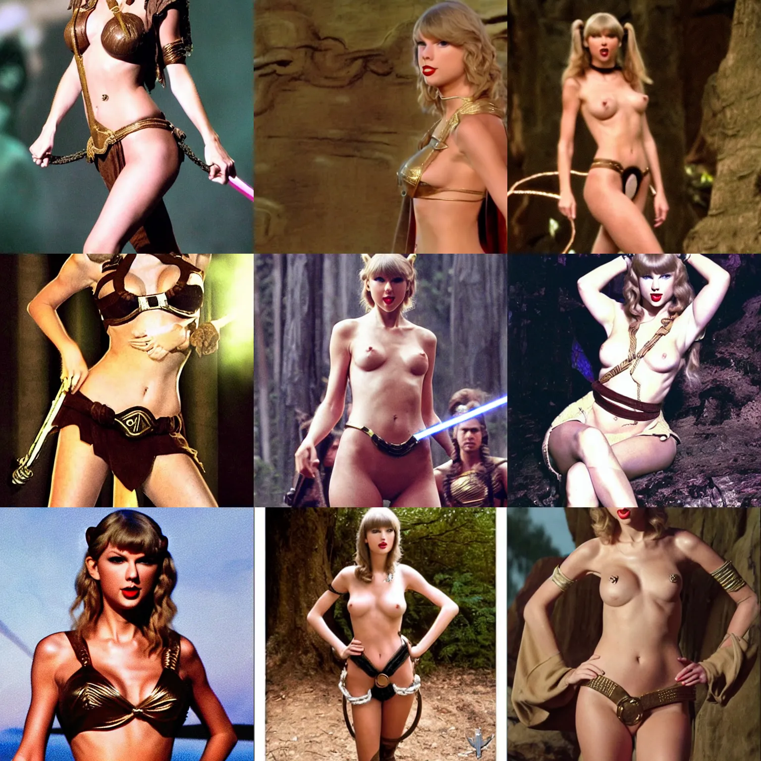 Prompt: taylor swift as slave leia, still from return of the jedi