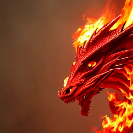 Prompt: photo of dragon with red skin, fire, 4 k