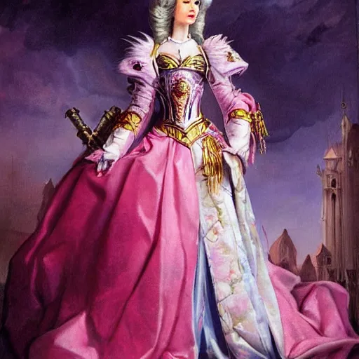 Prompt: as god empress of the universe in the world of Warhammer 40K Pink Girly Feminine Sci-fi Throne Baroque Painterly High Resolution In the style of Hyacinthe Rigaud