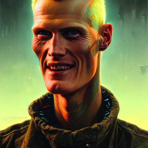 Prompt: portrait painting of a post - apocalyptic max headroom ultra realistic, concept art, intricate details, eerie, highly detailed, photorealistic, octane render, 8 k, unreal engine. art by artgerm and greg rutkowski and charlie bowater and magali villeneuve and alphonse mucha