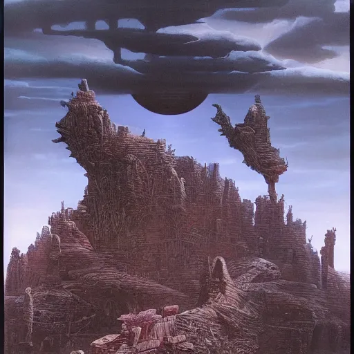 Prompt: a building in a stunning landscape by wayne barlowe