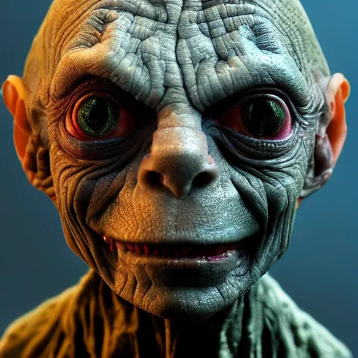 Image similar to gollum smeagol grotesque, ultra detailed, ultra realistic, by beksinski, alejandro jodorowsky, giger, greg rutkowski, carne griffith trending on artstation, deviantart, photorealism