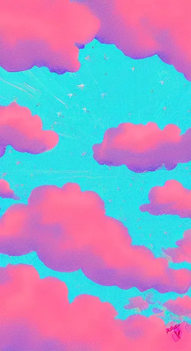 Image similar to pink clouds, under blue clouds, in space, background artwork, digital art, award winning, pixel art