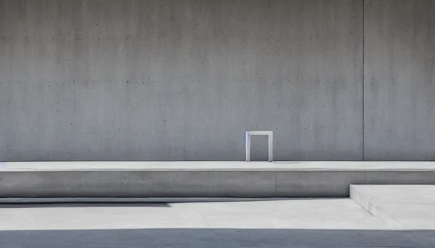 Image similar to a concrete bench sitting in front of a building, a raytraced image by David Chipperfield, unsplash, brutalism, constructivism, dynamic composition, high dynamic range