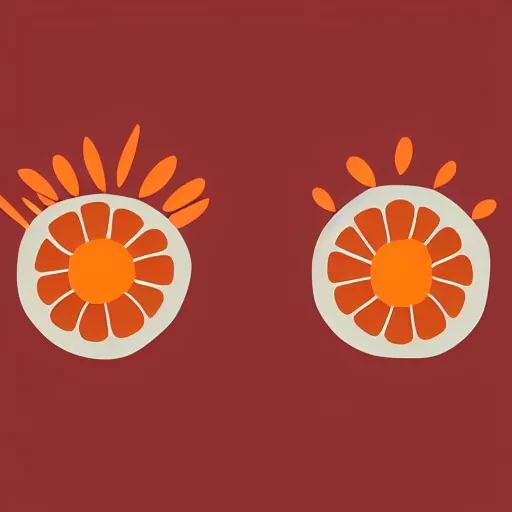 Image similar to 2 circular oranges, one orange takes a bite of the other orange they are both very happy vector logo clean modern minimal crisp edges