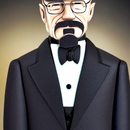 Image similar to Walter White wearing a tuxedo and top hat