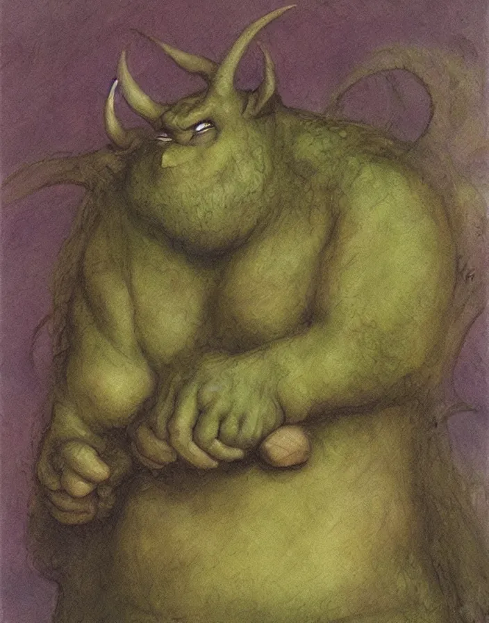 Image similar to cute little ogre, by Brian Froud, painterly