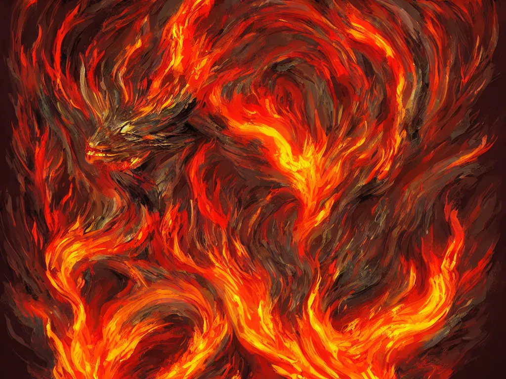 Prompt: the god of fire and volcano spirits, digital art