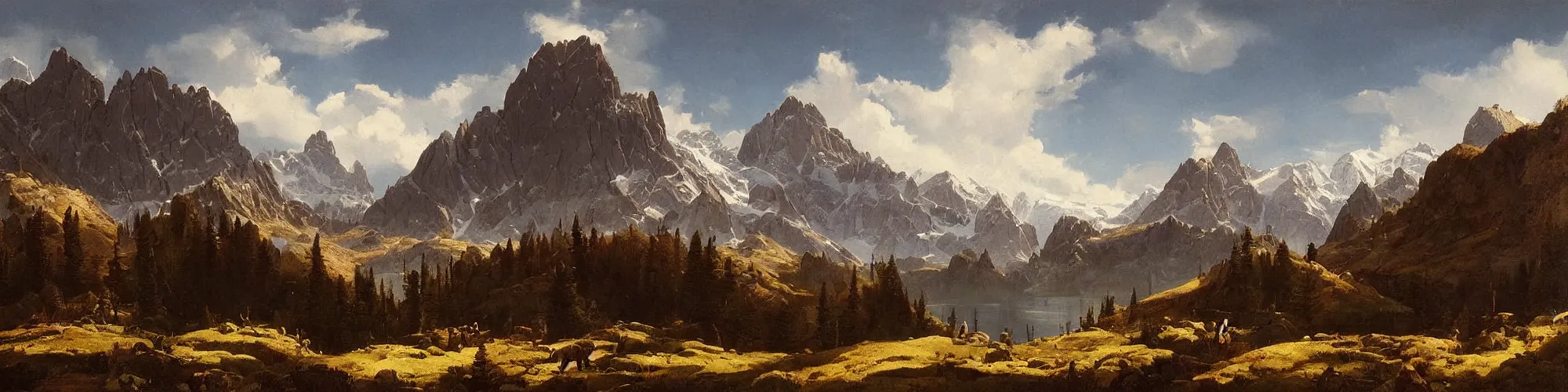 Prompt: rocky mountain range, painting by raphael lacoste
