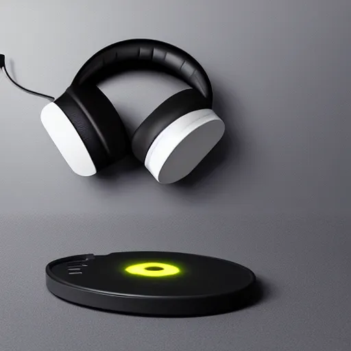 Image similar to wireless headphone stand, futuristic, techno, cyberpunk, product design, render, concept, fun, geometric